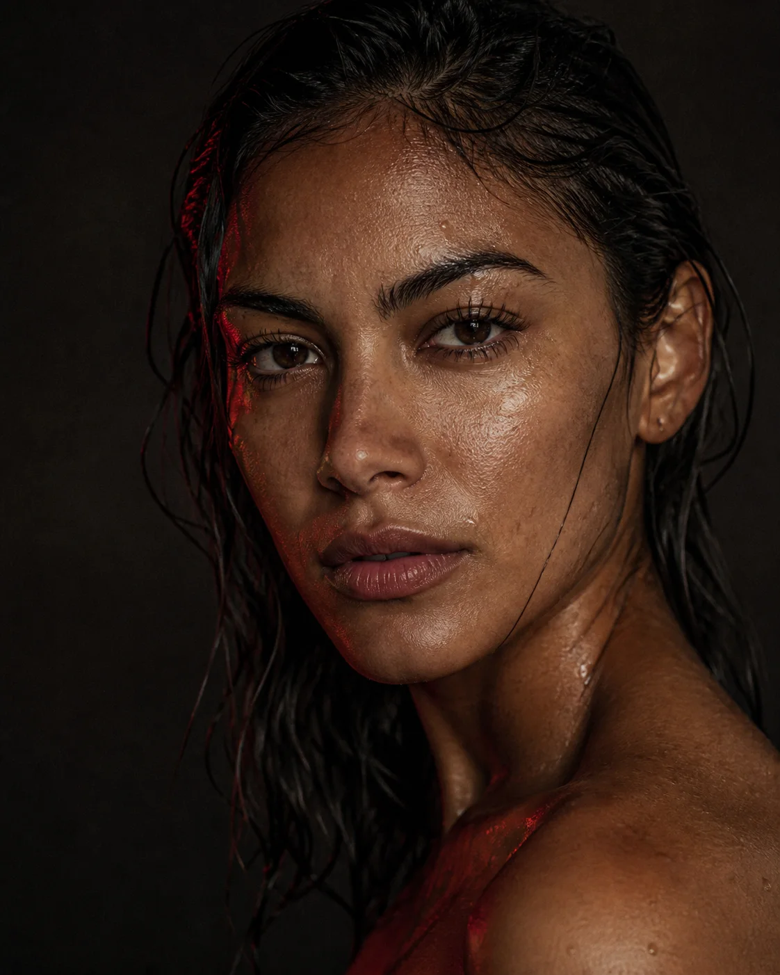 Close editorial beauty portrait after rain