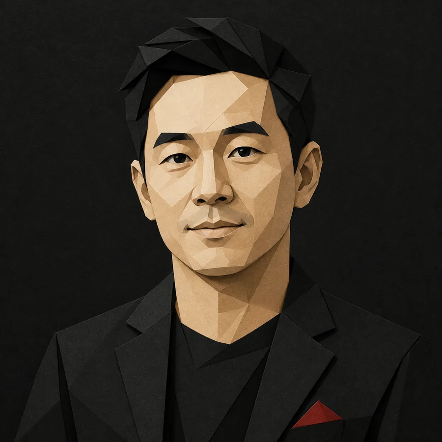 Synthetic paper portrait representing Noah Lim